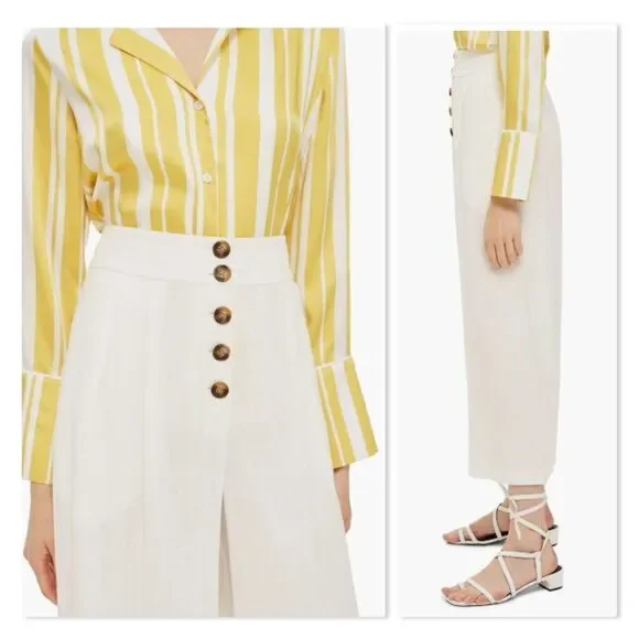 💛TOPSHOP💛 Horn Button Crop Wide Leg Trousers - [size 6 in Ivory] - Picture 4 of 16